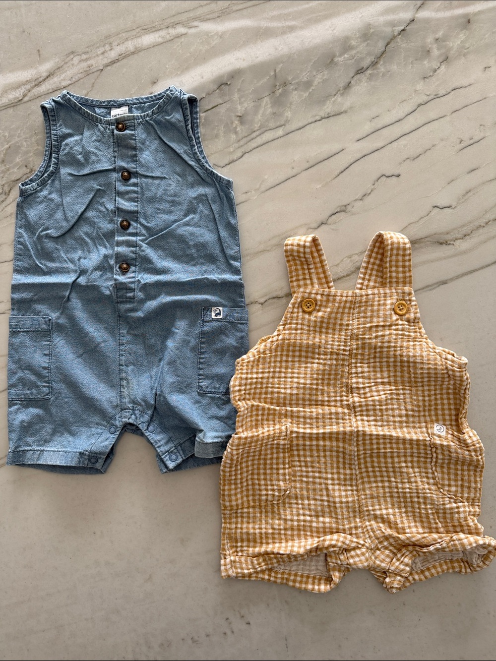 Carters/Little Planet Gingham Shortalls and Chambray Blue Baby Romper